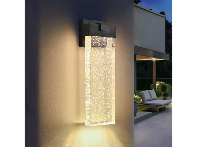 18'(H) 1-Pack 12W Modern Outdoor Wall Light Fixture, Weatherproof Led Wall Sconce with Bubble Crystal, Black Finish, Up and Down Lighting for...
