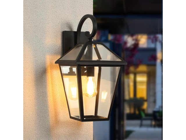 10' 2Pcs Outdoor Wall Lanterns, Black Finish Weatherproof Wall Sconce with Clear Glass Panels, Vintage Exterior Light Fixtures for Porch, Patio,...