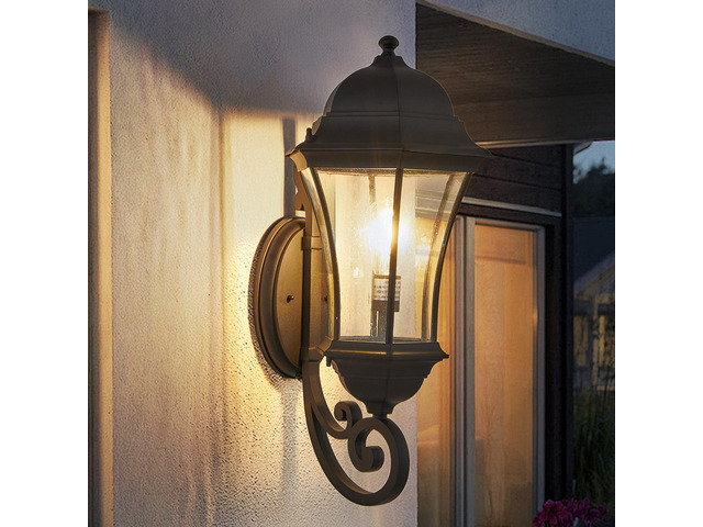 27'(H) 1-Pack Outdoor Wall Lantern with Dusk to Dawn Sensor, Black Weatherrproof Exterior Light Fixture with Clear Bubble Glass, Vintage Wall...