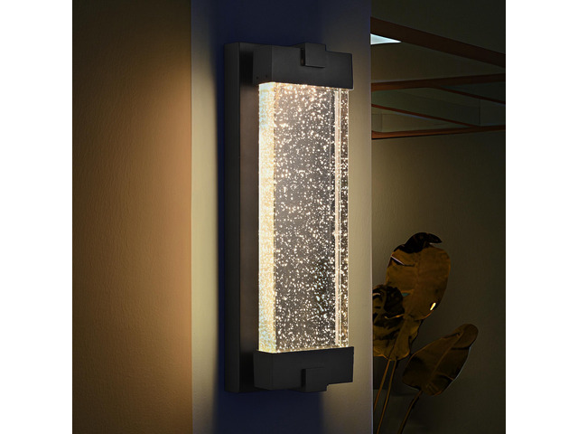 19'(H) Black Aluminum Finish Outdoor Wall Light with Bubble Crystal Glass, Led Light Source, 3000K Warm Light, Weatherproof Exterior Sconce for...