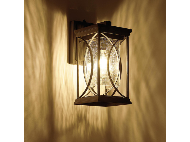Oil Rubbed Bronze Porch Light Dusk to Dawn Outdoor Wall Lantern Small Modern Exterior Light Fixture Aluminum with Crack-Like Glass Ip65 Waterproof...