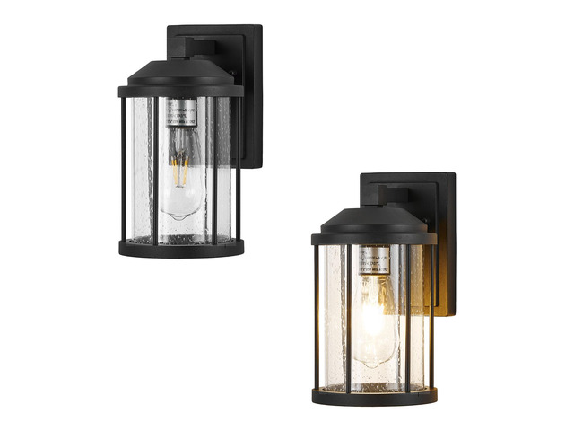 Outdoor Wall Sconces 2 Pack, Exterior Light Lantern Fixtures, Porch Light Lamps Outdoor Wall Mounted in Black Finish with Seeded Glass for House,...