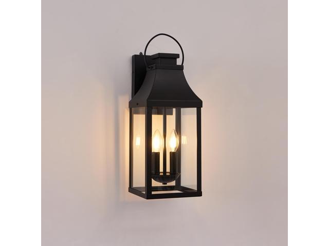 20'' Dusk to Dawn Outdoor Wall Light, Large Black Outdoor Porch Light Waterproof Patio Lanterns, Exterior Wall Mount Lighting Fixtures, 2-Light...