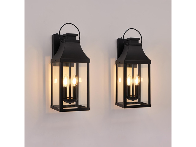 Dusk to Dawn Outdoor Lighting Fixture, 20'' Large Porch Lights Outdoor Sconce Lights, 2-Light Black Exterior Lights for House Waterproof Outside...
