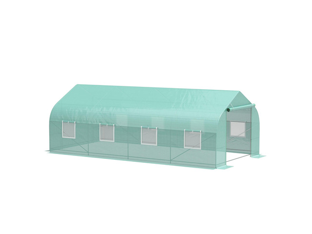 20' x 10' x 7' Outdoor Walk-in Greenhouse, Tunnel Green House with Roll-Up Windows, Zippered Door, Pe Cover, Heavy Duty Steel Frame, Green