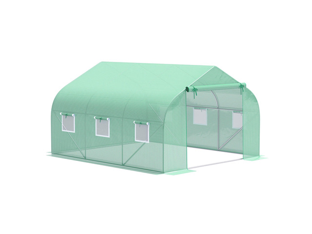 12' x 10' x 7' Outdoor Walk-in Greenhouse, Tunnel Green House with Roll-Up Windows, Zippered Door, Pe Cover, Heavy Duty Steel Frame, Green