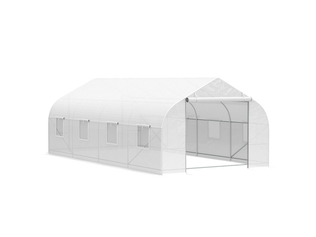 20' x 10' x 7' Outdoor Walk-in Greenhouse, Tunnel Green House with Roll-Up Windows, Zippered Door, Pe Cover, Heavy Duty Steel Frame, White