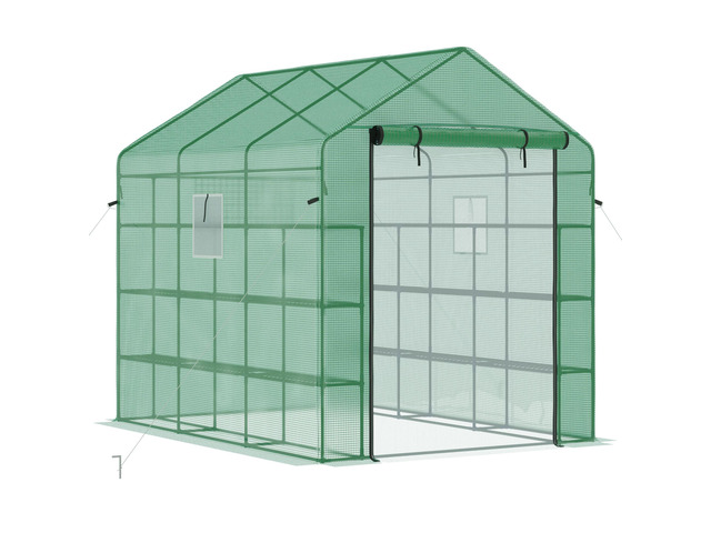 8' x 6' x 7' Walk-in Greenhouse with Mesh Door and Windows, 18 Shelf Hot House with Trellis, Plant Labels, Uv Protective for Growing Flowers,...