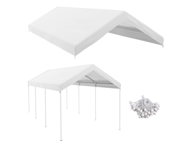 10' x 20' Carport Replacement top Canopy Cover, Waterproof and Uv Protected Garage Car Port Cover with Ball Bungee Cords, White (only Cover)