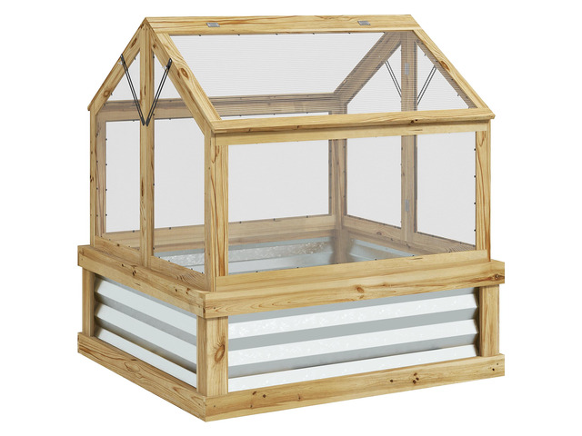 Raised Garden Bed with Polycarbonate Greenhouse, Garden Wooden Cold Frame Greenhouse Flower Planter Protection, Peak Roof, 35.5' x 31.5' x 36',...