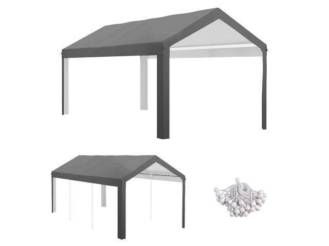 10' x 20' Carport Replacement top Canopy Cover, Uv and Water Resistant Portable Garage Shelter Cover with Ball Bungee Cords, Dark Gray, only Cover