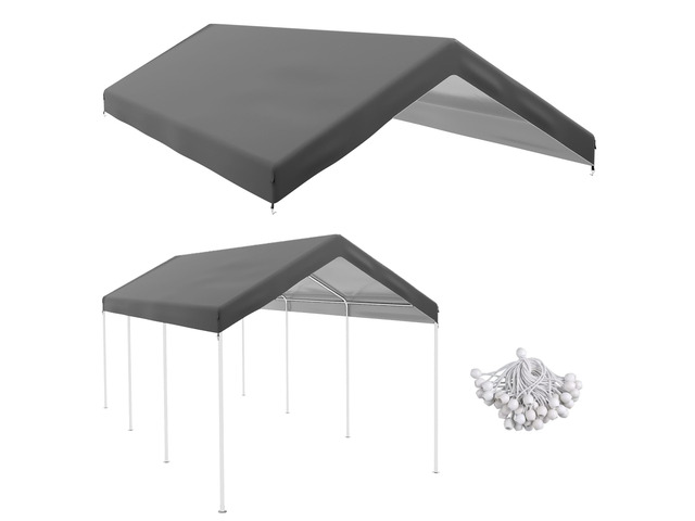 10' x 20' Carport Replacement top Canopy Cover, Waterproof and Uv Protected Garage Car Port Cover with Ball Bungee Cords, Beige, (only Cover)