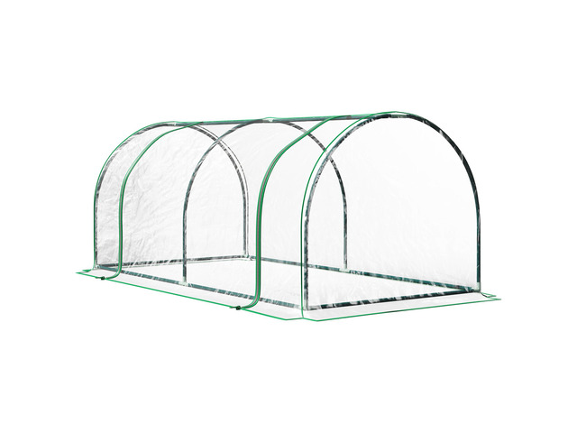 Mini Greenhouse, Waterproof Cloche Cold Frame, 7' L x 3' W x 2.5' H Portable Hot House, 4 Zippered Doors, Green