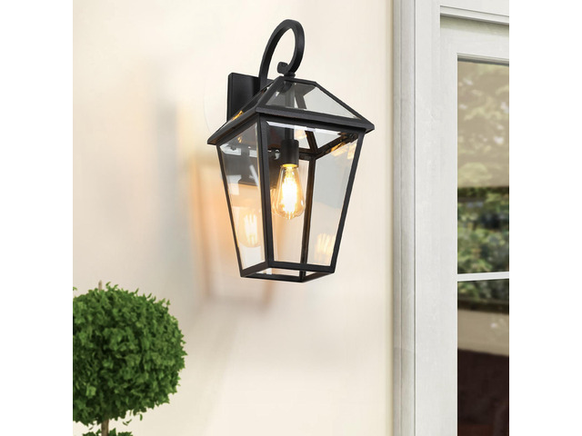 21'(H) 1-Pack Outdoor Wall Lantern Light Modern Black Metal & Clear Glass Sconce for Porch, Patio, and Garden Lighting (Bulb Not included)