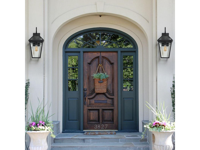 21'(H) 2-Pack Outdoor Wall Lantern Light Modern Black Metal & Clear Glass Sconce for Porch, Patio, and Garden Lighting (Bulb Not included)