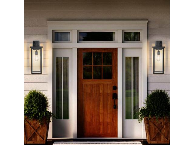 20'(H) Set Of 2 Modern Outdoor Wall Lanterns with Black Metal Frame and Clear Glass, Weatherproof Wall Sconces for Porch, Garage, Or Entryway...