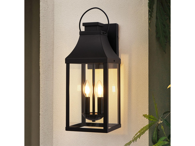 20'' Outdoor Wall Light, Porch Light Outdoor Wall Sconce Lantern, 2-Light Modern Black Exterior Lighting Fixture Wall Mount, Outside Light for...