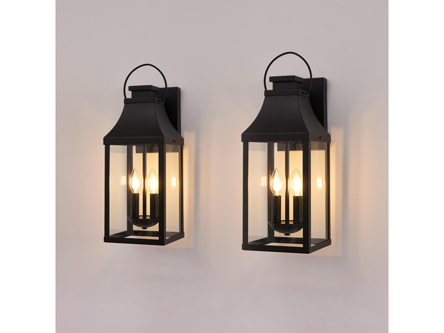 20'' Outdoor Wall Light,2-Pack Porch Light Outdoor Wall Sconce Lantern, 2-Light Modern Black Exterior Lighting Fixture Wall Mount, Outside Light...