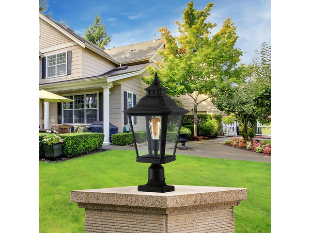 21'(H) 1-Pack Outdoor Post Lantern Light Vintage Black Metal & Clear Glass Pillar Lamp for Garden, Gate, Driveway, and Pathway Lighting with...