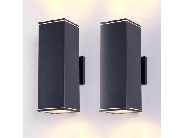 14in Modern Outdoor Porch Light Patio Light in 2 Lights with Aluminum Rectangular Tube and Tempered Glass Cover Waterproof Wall Sconce 2 Pack...