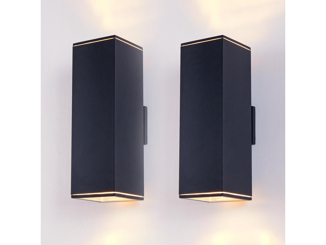 18in Modern Outdoor Porch Light Patio Light in 2 Lights with Aluminum Rectangular Tube and Tempered Glass Cover Waterproof Wall Sconce 2 Pack...