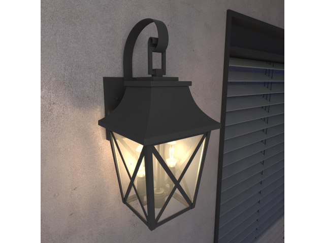 Black Outdoor Wall Lantern 2-Light,Large Outside Modern Wall Sconce Light Fixture,industrial Porch Light Wall Mount with Glass,Waterproof Farmhouse...