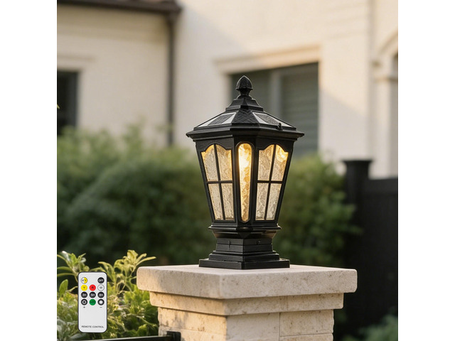Garden Post Light Black Aluminum Outdoor Column Light, Retro Pillar Lantern European Vintage Table Lamp Decor Post Light Energy Saving Traditional...