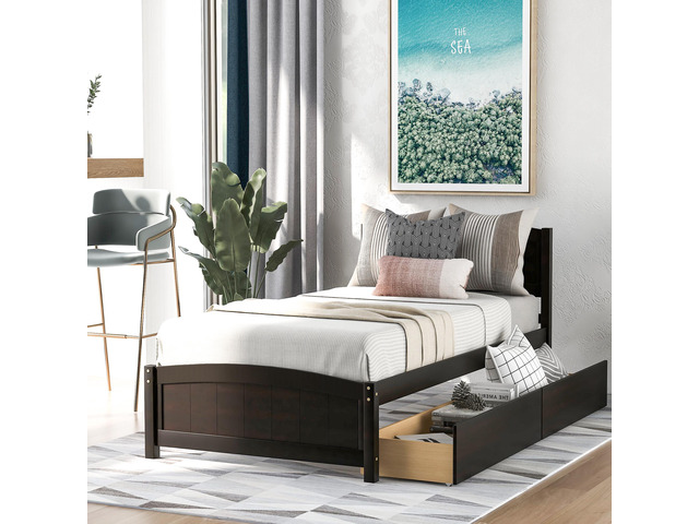 Twin Size Platform Bed With Two Drawers, Espresso