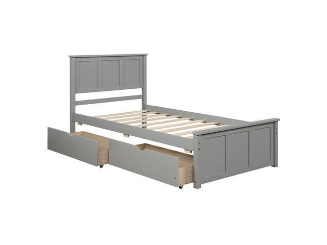 Platform Storage Bed, 2 Drawers With Wheels, Twin Size Frame, Gray