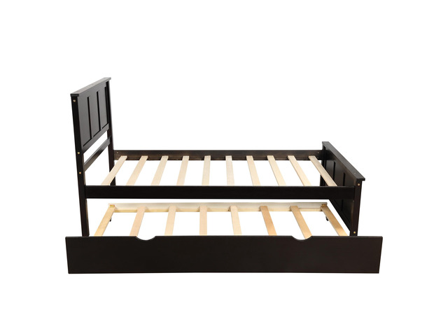 Platform Bed With Twin Size Trundle, Twin Size Frame, Espresso