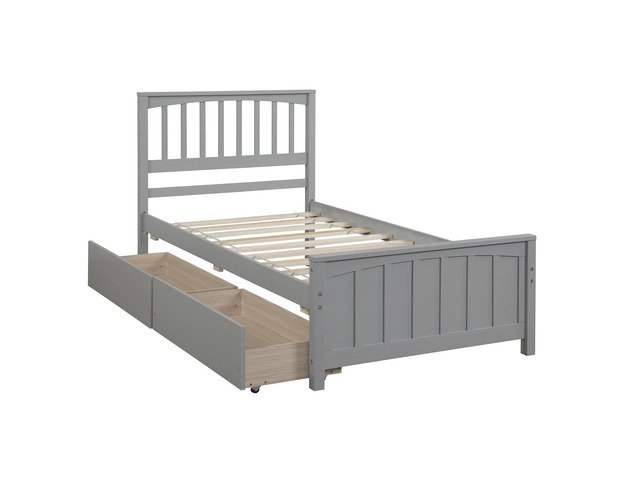 Twin Size Platform Bed With Two Drawers, Gray