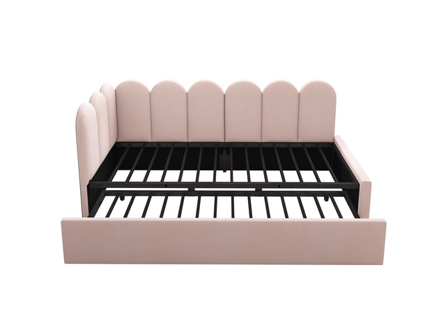 Upholstered Bed Daybed With Pull-Out Bed, Twin Size Single Sofa Bed,Guest Beds For Adults And Children, Bed With Metal Slatted Frame, Velvet, Pink...