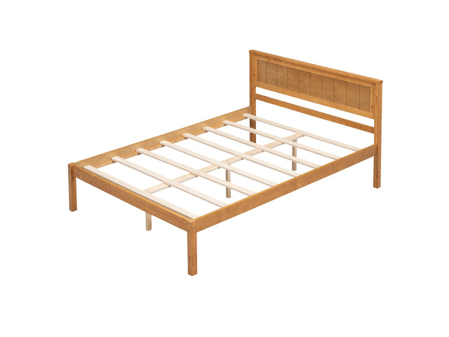 Platform Bed Frame With Headboard, Wood Slat Support, No Box Spring Needed, Full, Oak