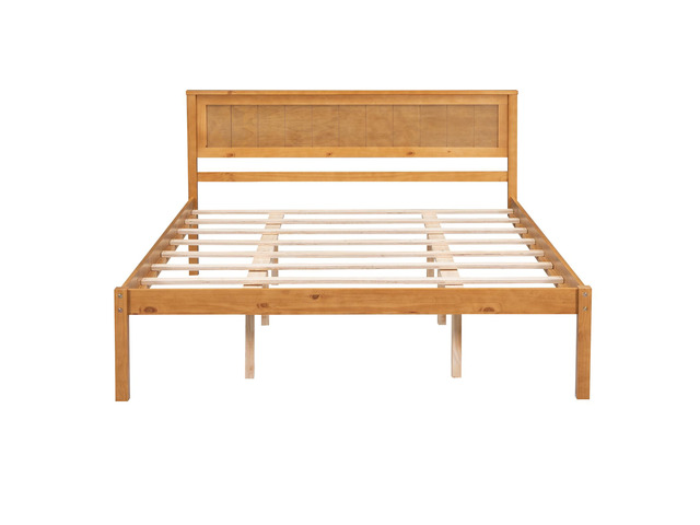 Platform Bed Frame With Headboard, Wood Slat Support, No Box Spring Needed, Queen, Oak