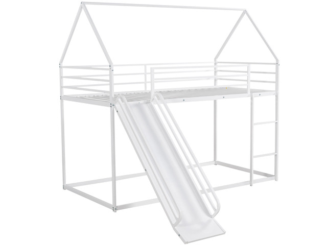 Twin Over Twin House Bunk Bed With Ladder And Slide,White