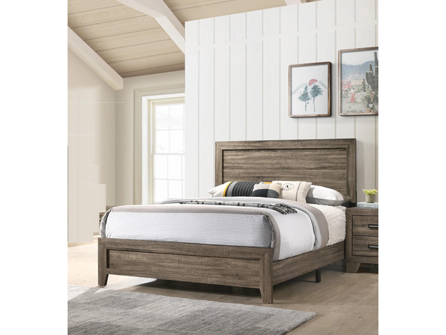 Grey Finish Fabric 1Pc Queen Size Panel Bed Beautiful Wooden Bedroom Furniture Contemporary Style