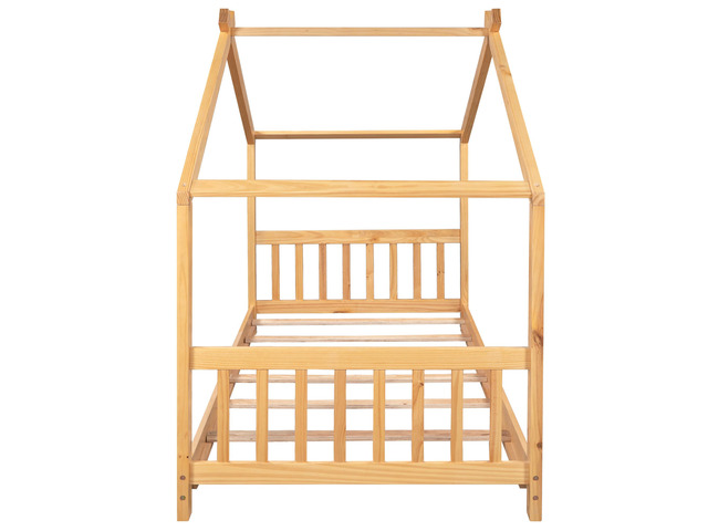 Twin Size House Platform Bed With Headboard And Footboard,Roof Design,Natural