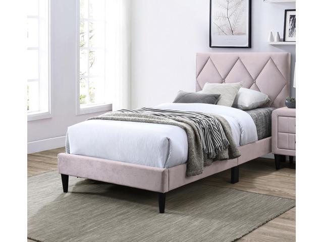 Full Size Bed W Adjustable Headboard 1Pc Bedframe, Light Pink Velvet Upholstered Youth Bedroom Furniture
