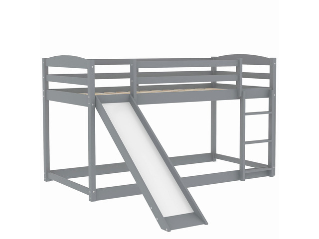 Twin Over Twin Bunk Bed With Convertible Slide And Ladder, Gray(Old Sku:Wf281725Aae)
