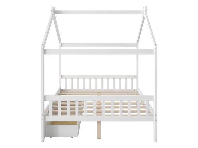 Full Size House Platform Bed With Two Drawers,Headboard And Footboard,Roof Design,White