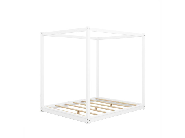 Queen Size Canopy Platform Bed With Support Legs,White