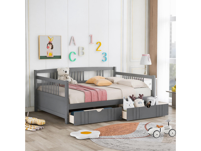 Full Size Daybed Wood Bed With Two Drawers,Gray(Old Sku:Lp000058Aae)