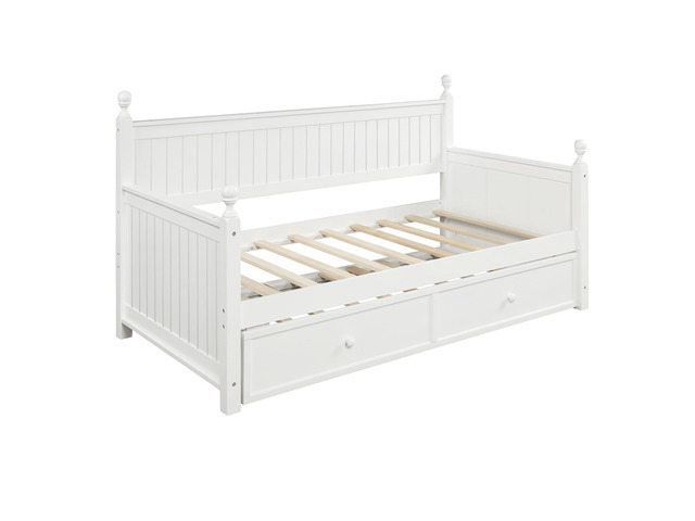 Twin Size Wood Daybed With Twin Size Trundle (White)