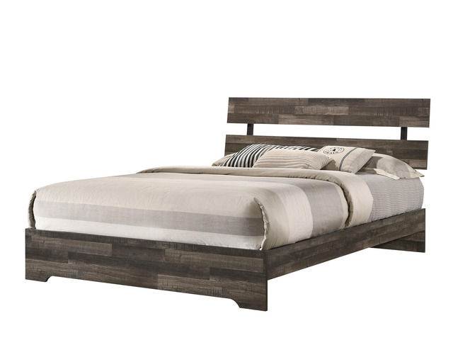 1Pc Rustic Queen Platform Bed Slat Headboard Low-Profile Bed Frame Brown Finish Contemporary Bedroom Furniture