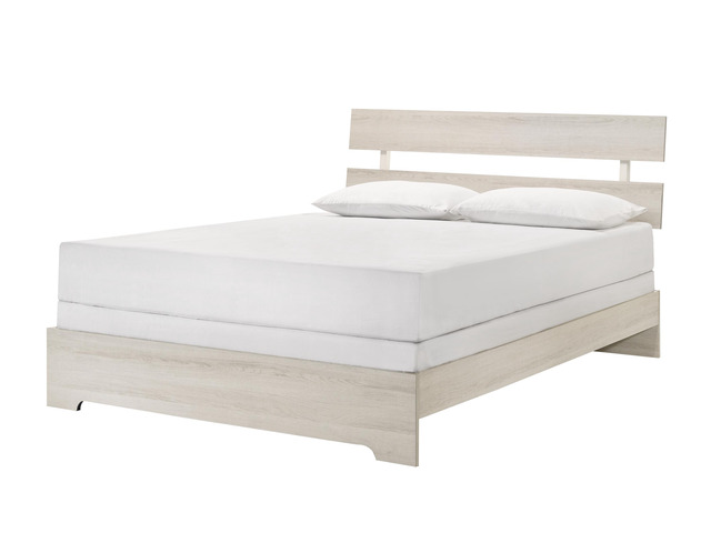 1Pc Rustic Queen Platform Bed Slat Headboard Low-Profile Bed Frame White Wash Finish Contemporary Bedroom Furniture