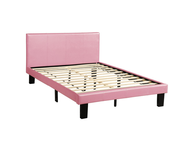 Simple Modern Pink Faux Leather Upholstered Full Size Bed Bedroom Wooden Slats 1Pc Platform Bedframe