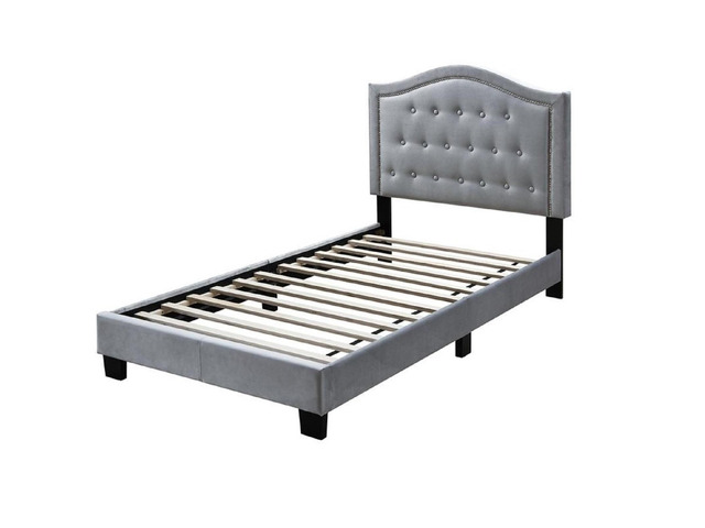 European Style 1Pc Twin Size Bed Button Tufted Headboard Gray Finish Bedroom Furniture