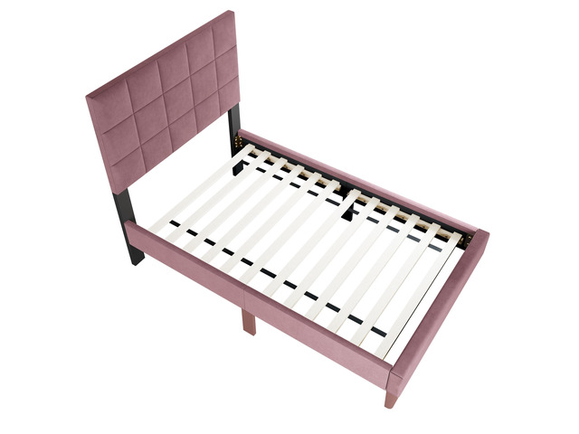 Pink Finish Luxurious Full Size Bed 1Pc Biscuit Tufted Adjustable Headboard Middle Legs Support Bedroom Furniture