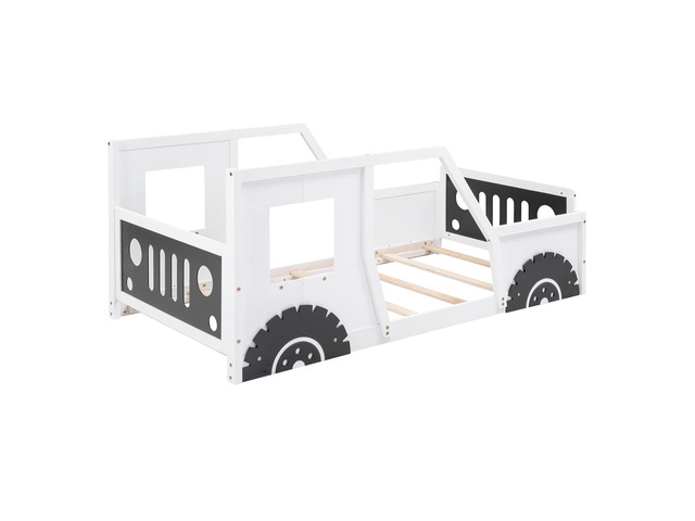 Twin Size Classic Car-Shaped Platform Bed With Wheels,White