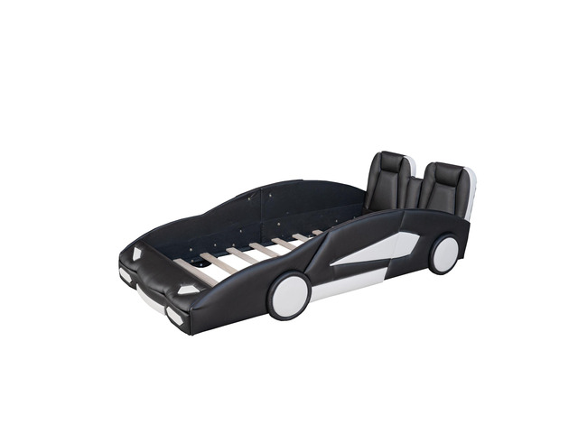 Twin Size Race Car-Shaped Platform Bed With Wheels, Black